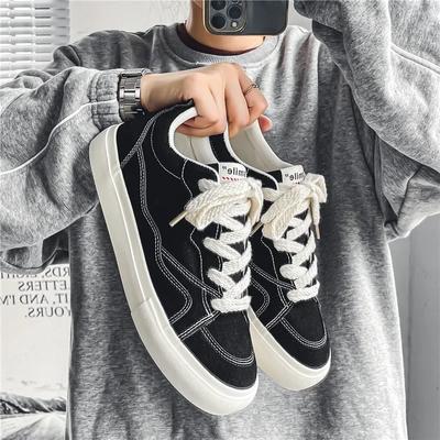 Sapatos de Lona Masculinos Patchwork Tênis Masculinos Estilo Coreano Sapatos de Plataforma Confortáveis Sapatos Vulcanizados Masculinos Respiráveis com Cadarço