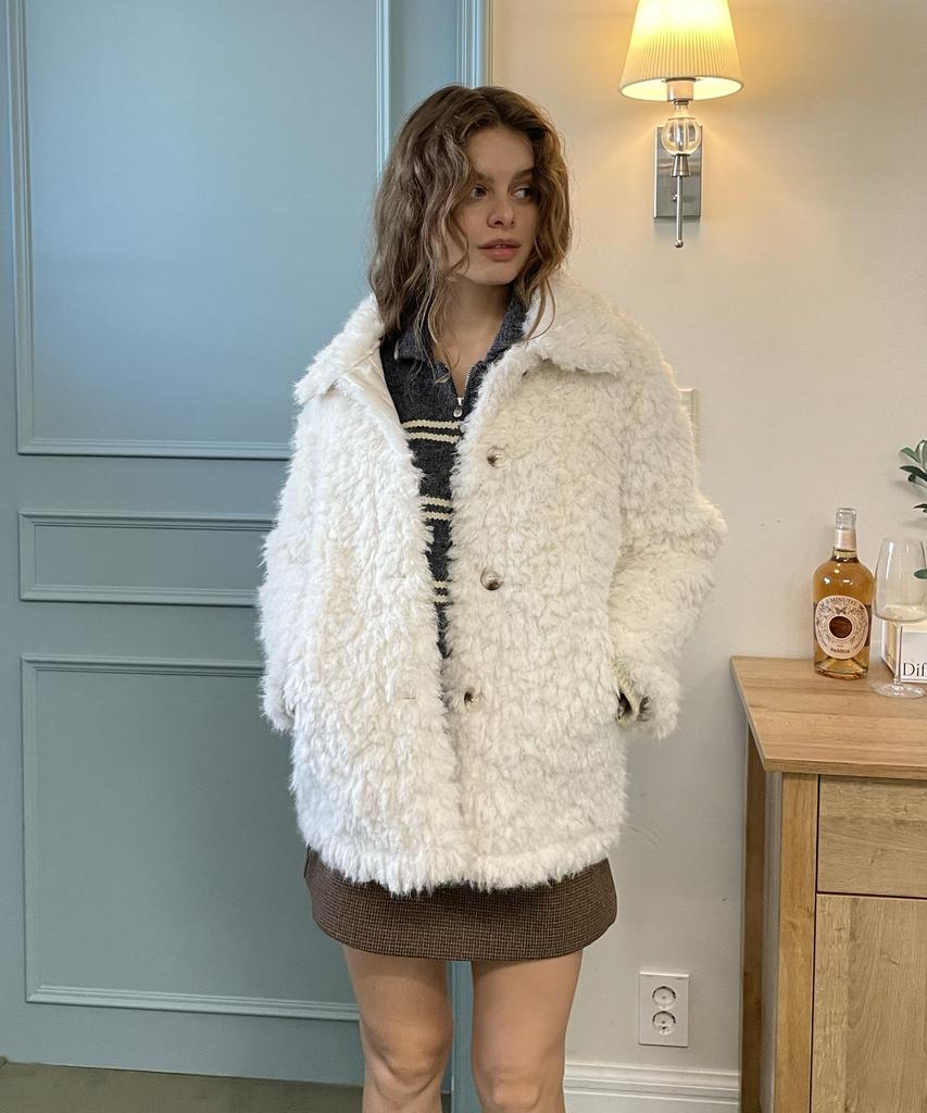 Delidi Sheep Fur Half Jacket (Ivory)