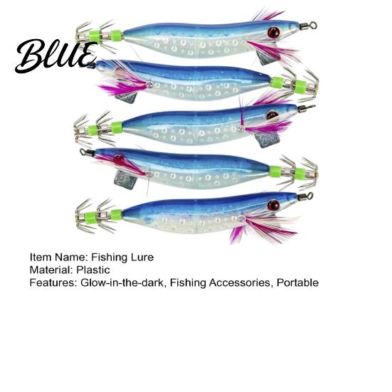 Cuttlefish Sleeve Bait 5Pcs Luminous Squid Jig Hook Kit, Saltwater Glow Fishing Jigs, In The Dark Lure Shrimp with Feather, Outdoor Tackle Bionic