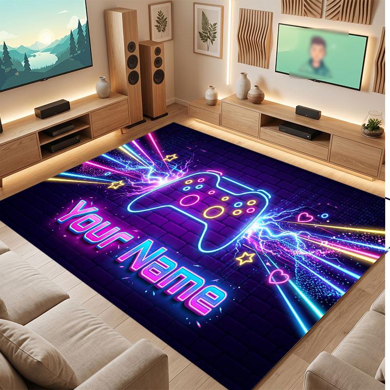 Neon Colorful Theme Crystal Velvet Floor Rug Personalized Custom Name Text Warm Carpet Home Decoration