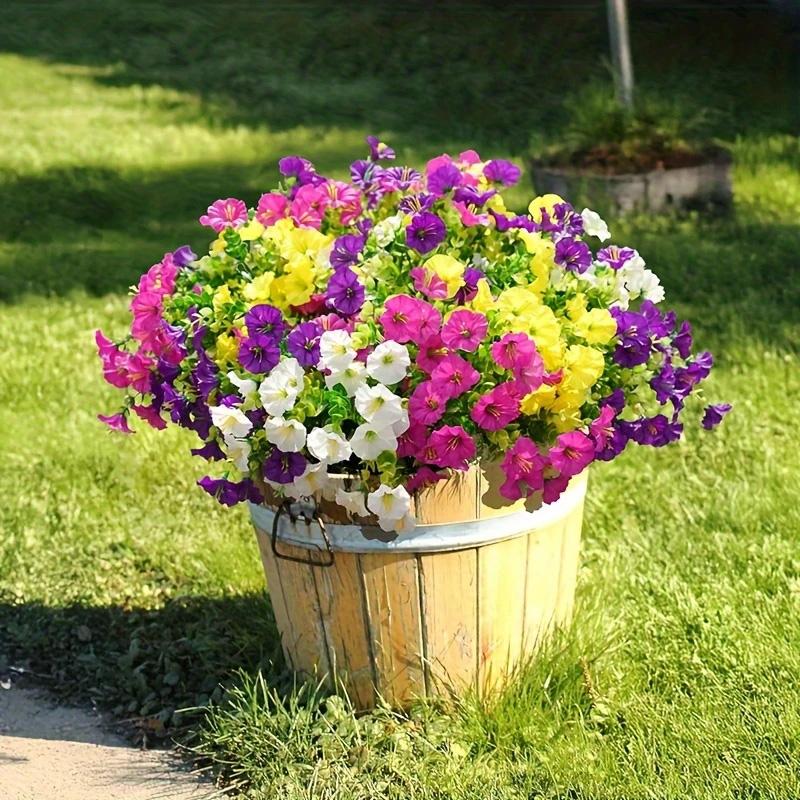 4 Bundles Artificial Flowers Outdoors Fake Flowers Realistic Bonsai Shrub Garden Home Decor Morning Glory Vibrant