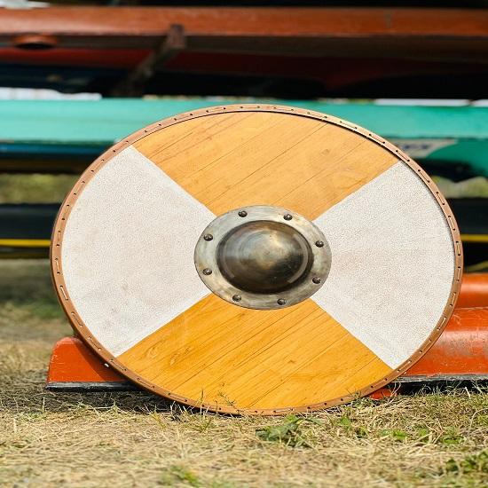 Wooden Cosplay Shield Medieval Round Wooden Shield Wooden Shield Heavy Metal Fittings Shield Christmas Gift.