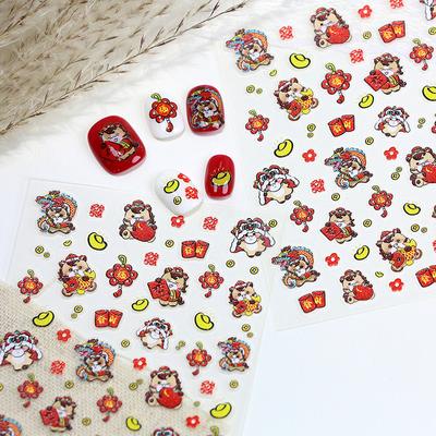 Tierkreis 5D Nail Art Aufkleber Niedlich Chinesisches Neujahr Pferd Tiere Glückliches Pony Maniküre Abziehbilder Festlich Geprägte Nageldekoration