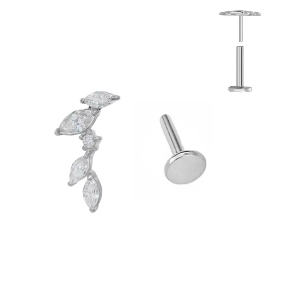 ASTM F136 G23 Titanium Leaf Branch Push In Threadless Labret Piercing 16/18/20G Earring Stud Cartilage Body Jewelry
