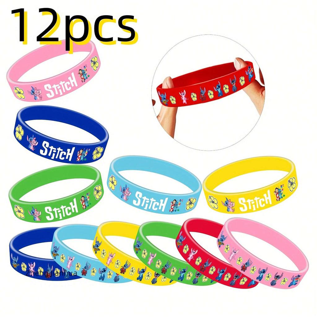 MINISO 12pcs Stilt Silicone Bracelet, Fashion Cartoon Character Sports Silicone Wristband, No Hanging, Sticky Theme Birthday Party Supplies Discount
