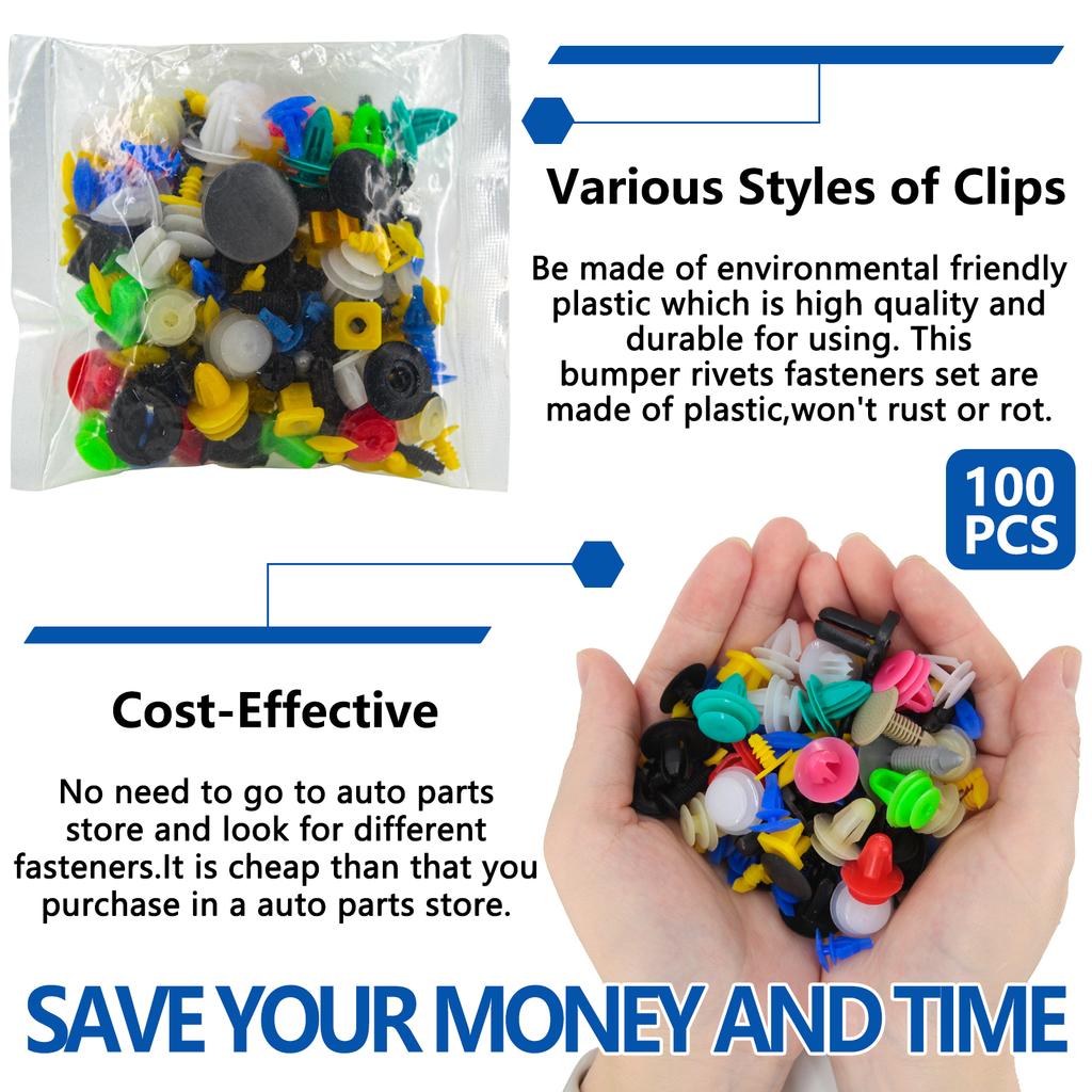 100pcs Car Clips Fastener Screws Bumper Interior Decoration Auto Plastic Random Mixing Universal Plastic