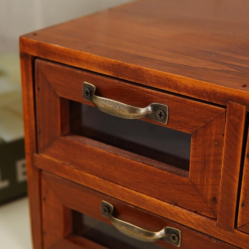 Vintage Style Wooden Desktop Organizers Box With Four Drawers Cabinet Storage Holder For Organizing Makeup And Jewelry