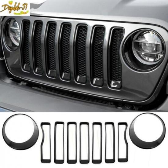 Front Grille Erts & Headlight Cover Trim Fit For Jeep Wrangler JL 2018-