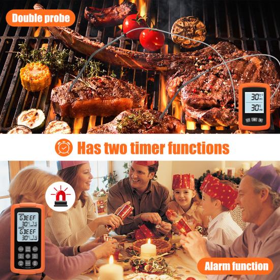Wireless Digital Waterproof Instant Read Food Meat Cooking Remote Thermometer with Dual Probes