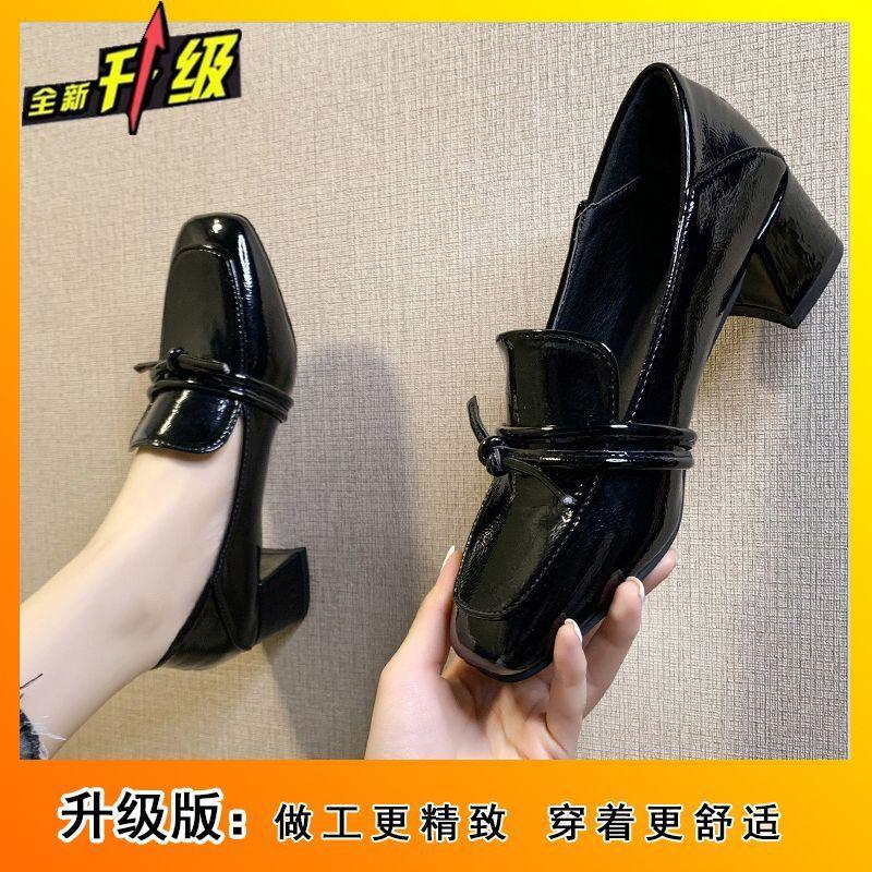 Fashion British Small Leather Shoes Women's Soft-soled Work Shoes Women's Spring and Summer 2025 New Single Shoes Women's Medium Heel Thick Heel