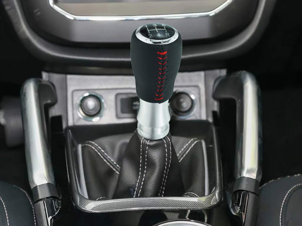 Lunsom PU Shift Knob Car 5 Speed Shift Knob General Auto Manual Car (Red Stitching)