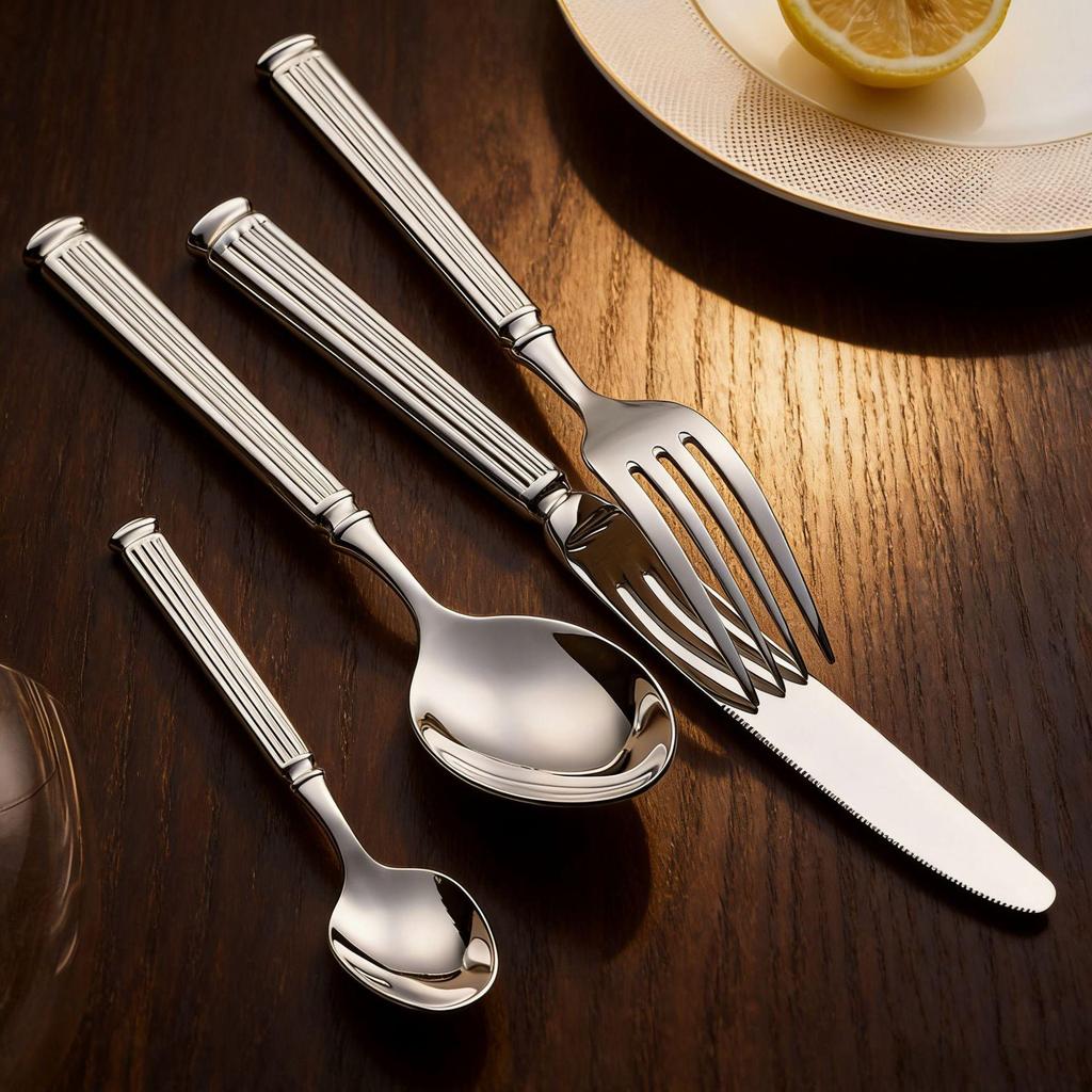 5-Piece Western Tableware Set: High-Grade 304 Stainless Steel Knife, Fork, Spoon with Roman Column Handle.