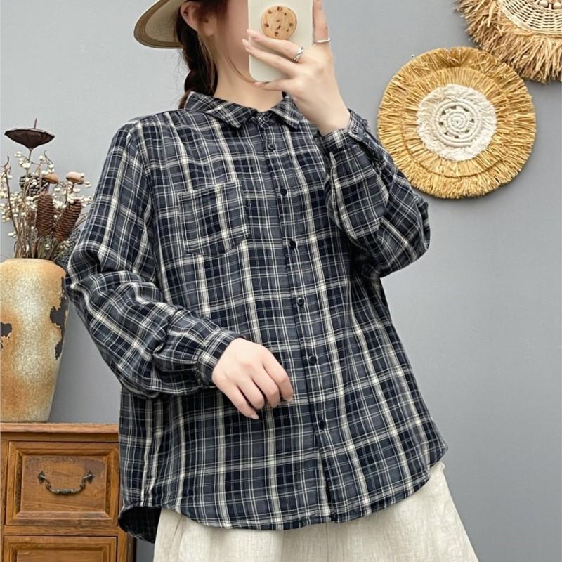 Autumn Women Plaid Shirts Long Sleeve Casual Blouses Turn Down Collar Loose Lady Cardigan Tops Female Clothes College Style