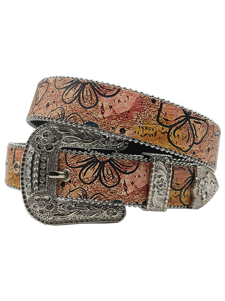 Y2K Original Design Rhinestone Printed Belt, Hip Hop Punk Personality Trend Pu Leather Belt