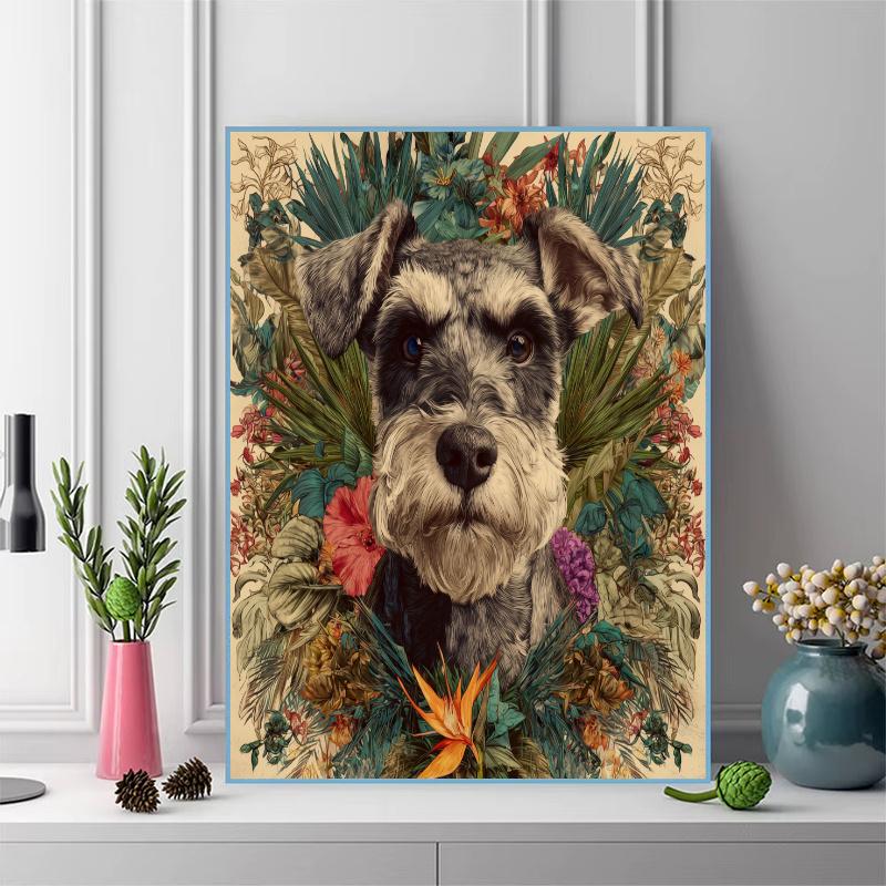 Schnauzer and grass bushes Pattern 3pcs 100% Round Full Drill 5D DIY Diamond Painting Embroidery Cross Stitch Rhinestone Décor