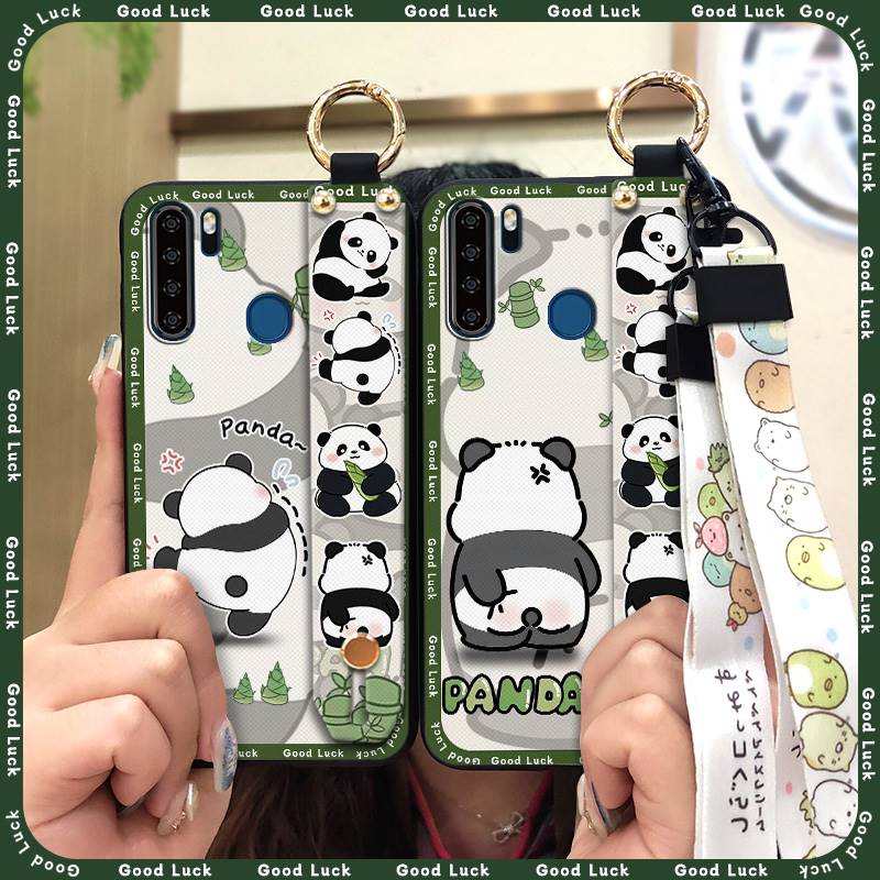 Panda Wristband Phone Case For Blackview A80 Pro Cute Anti-dust Anti-knock Wrist Strap Shockproof Cartoon Durable Ring
