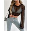 New Casual Perspective Sweater Flared Sleeves Loose Round Neck Hollow Navel Sweater for Women