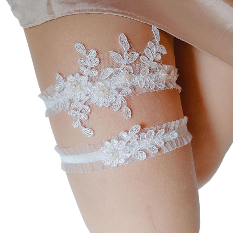 SLBRIDAL Sexy Spitze Blume Kristall Strass Perlen Braut Strumpfbänder Hochzeit Oberschenkel Bein Strumpfband Ring Für Frauen/Weiblich/Braut