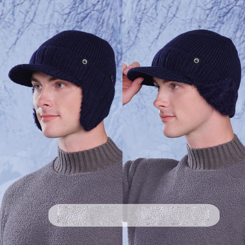 Winter Ohrenschutzkappe Herren Kältefest Warm Gestrickte Baseballkappe Outdoor Reiten Fleece Mütze