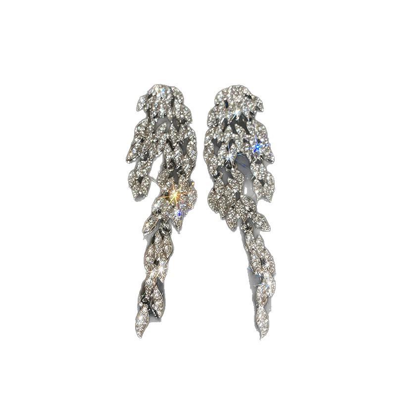 Palace Style Rhinestone Water Drop Tassel Earrings - Luxury Geometric Studs for Women.