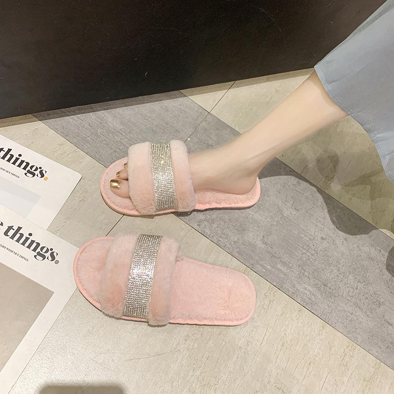 Mao Mao Webbing Slippers Home Flat Bottom Warm Slippers Fashion Fashion Cotton Slippers