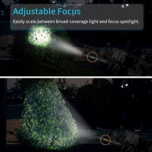 Tactical LED Flashlight, 1200 Lumens, High-Brightness LED, Zoomable, with Mounting Ring (Compatible with 20mm Rails), Weapon/Flashlight, Remote & Push