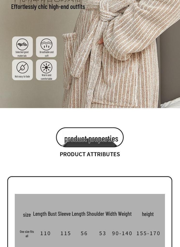 Coral Velvet Thickened Women's Bathrobe, Long Soft Nightgown, Couple's Robe, Comfortable Homewear