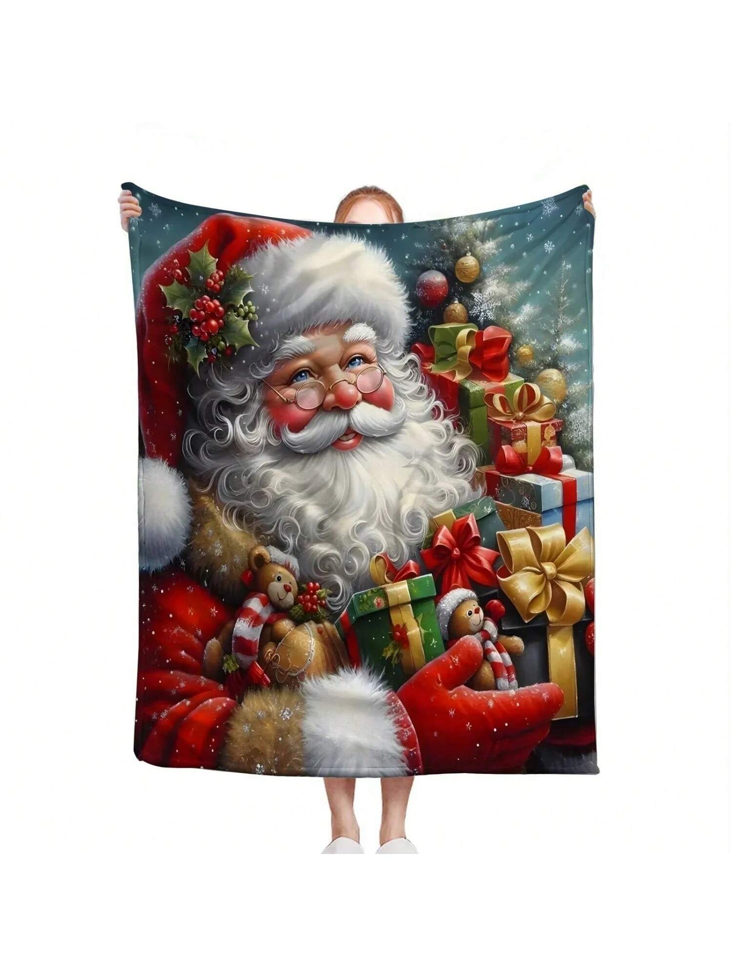 

Santa Design Microfiber Blanket – Super Soft Holiday Throw For Bed Sofa, Cozy Winter Warmth Blanket For Home & Camping Use 75X95CM сірий колір