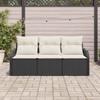 Garden Sofa Set with Cushions 3 pcs Black Poly Rattan