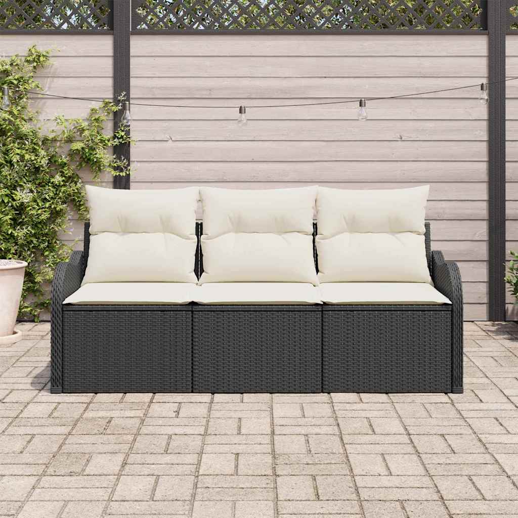 Garden Sofa Set with Cushions 3 pcs Black Poly Rattan