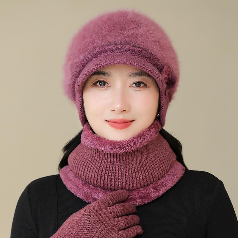 Thick Warm Hat Winter Hat Middle Aged and Elderly Mother Old Lady Knitted Cotton Hat Grandma Rabbit Wool Hat