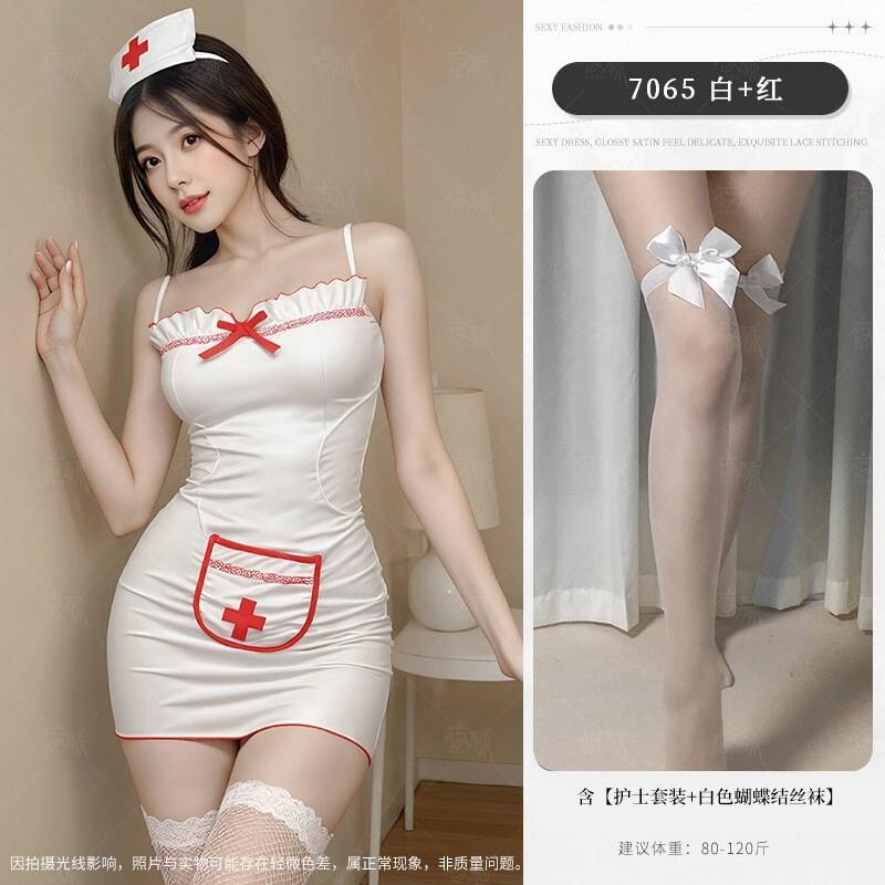 Cat Cosplay Sexy Suspender Backless Nightgown Cosplay Nurse Uniform dress elegant white fashion women 2025 new sweet tops G0RJ