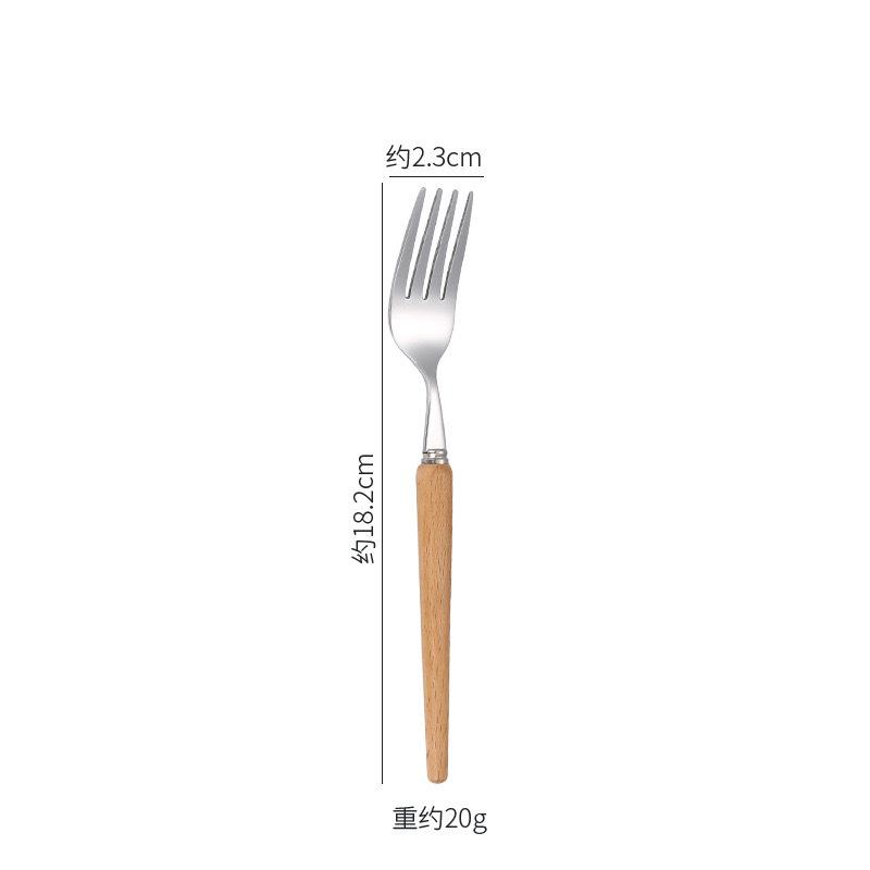 Wooden handle stainless steel knife and fork spoon Western food steak knife 304 stainless steel tableware spoon Fruit dessert fork
