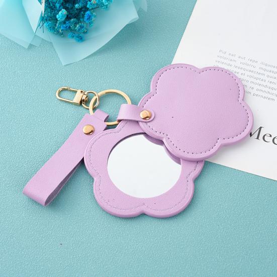 Faux Leather Flower Makeup Mirror Waterproof Portable Vanity Mirror Keychain