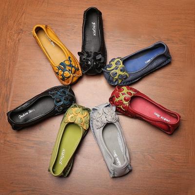 Sapatilhas femininas sapatos feitos à mão sapatos de couro genuíno outono flores rasas sapatos de balé mulher zapatos