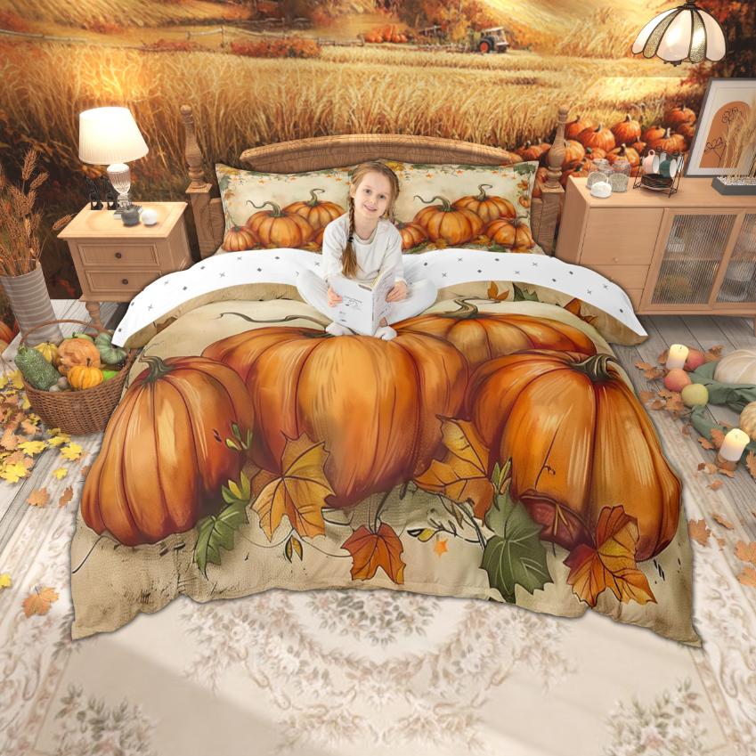 Homewish Autumn Gnome Duvet Cover Set For Kids Thanksgiving Day Gifts Bedding Set Watercolor Pumpkin Bed Set Room Decor