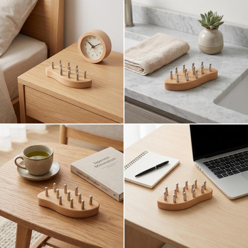 Wooden Gua Sha Comb with Steel Pins Relaxing Handheld for Adults, Body Massage, Home