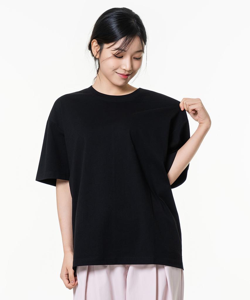 MOZMOZ Oversized Sorona Cooling Functional Back Slit Plain Short Sleeve T-Shirt Black