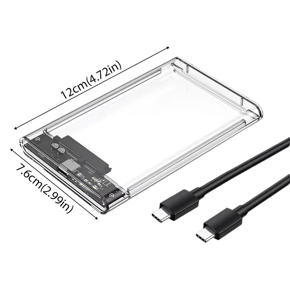 Transparent HDD Case HDD Enclosure 2.5 Inch SSD SATA To USB2.0 Type-C Adapter Portable External Hard Drive Box Tool-Free