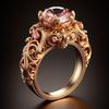 Ladies' Exquisite Geometric Floral Design with Pink Zircon Ring, Party Birthday Gift Accessories, Fashionable Jewelry