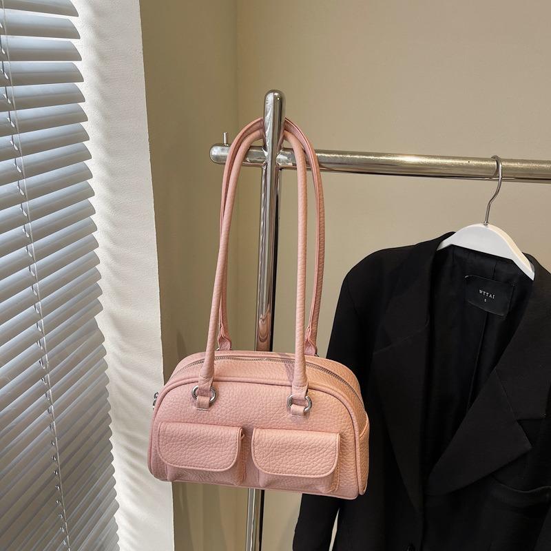 Niche Splicing Shoulder Bag Women's New Bowling Bag Fashionable Retro Versatile Underarm Bag