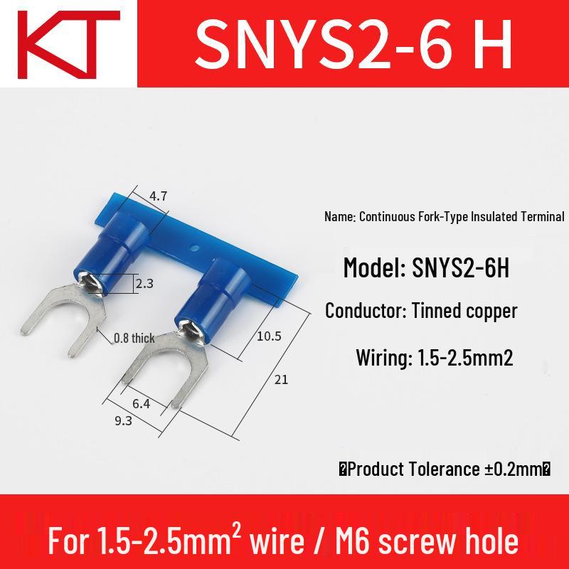 KT Keshitong Nylon Fork Terminal SNY1.25/2/3.5/5.5 with Copper Nose - National Standard Cold-Pressed Terminal