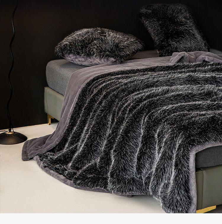 G5Z Luxus-Kunstfuchsfell-Decke - Extra dicke Winter-Raschel-Tagesdecke
