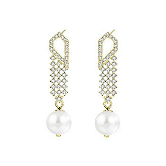 

S925 Sterling Silver Baroque Pearl Tassel Earrings with Diamonds - Elegant French Design for Women 925 Silver
