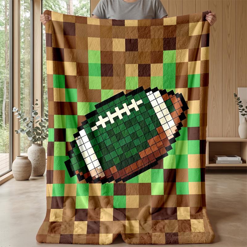 Pixel Football Running Theme Blanket Lightweight Warm Flannel Blanket Decorative Throw Blanket for Home Decoration