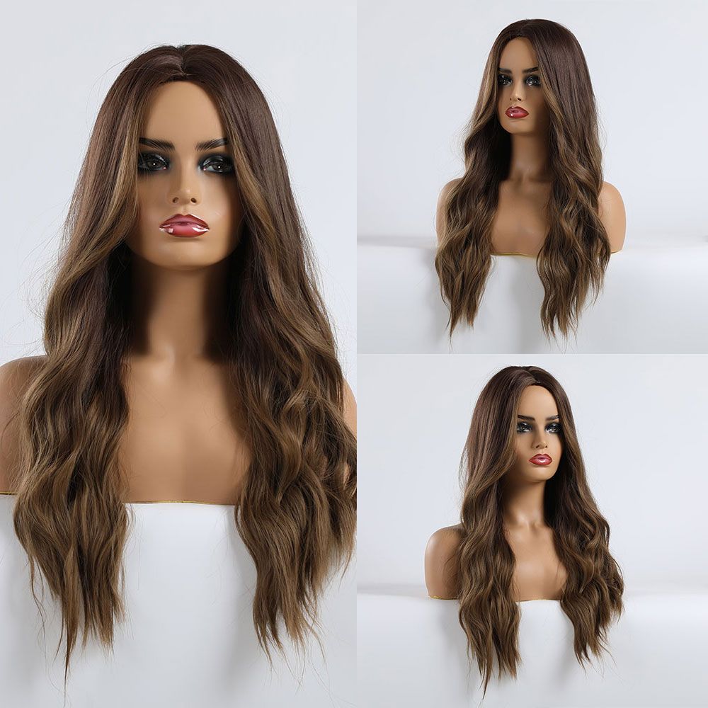 Long Wavy Synthetic Wigs for Black Women Dark Brown Wig Natural Middle Parting Wavy Daily Cosplay Hair Heat Resistant