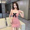 Sexy bow tube top dress women's autumn new design sense thin off-the-shoulder short skirt