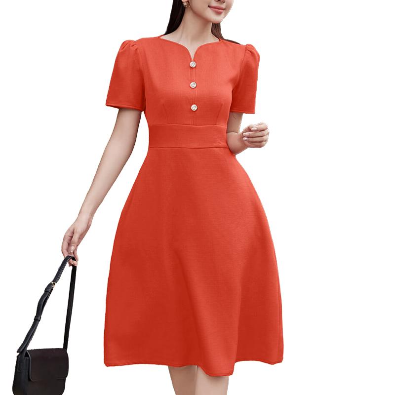 

ZANZEA Женское повседневное платье А-силуэта с круглым вырезом и короткими рукавами на лето 5XL оранжевый