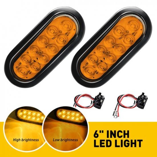 6" Amber Oval Trailer Light LED Stop Turn Tail Truck Waterproof IP67 Sealed EOA