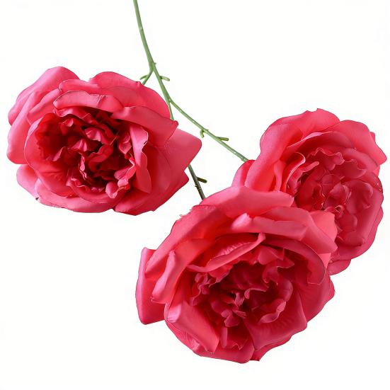 3 Köpfe Blühende Künstliche Rose 26" Realistisches Langes Stiel Faux Seide Rosenstrauß für DIY Hochzeitsstrauß Hotel Zuhause Tischvase Dekor Floral